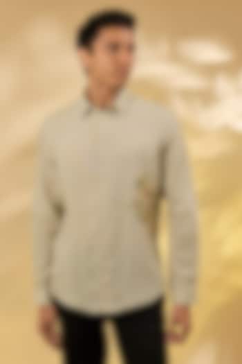 Cream Pure Linen Embroidered Shirt by ASUKA
