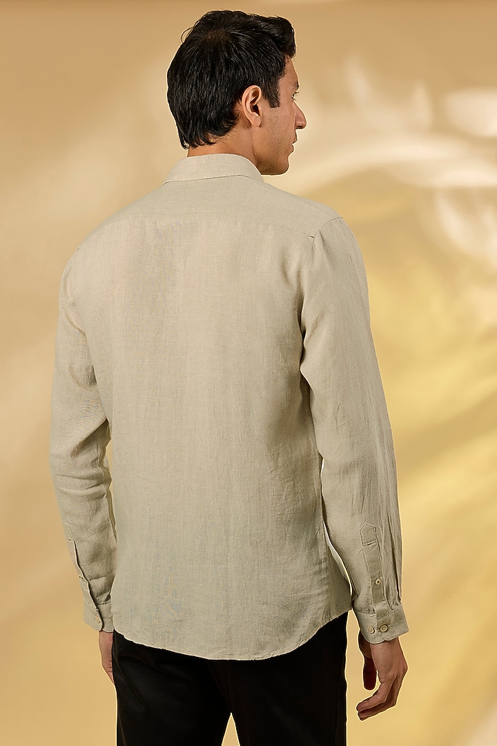 Cream Pure Linen Embroidered Shirt by ASUKA at Pernia's Pop Up Shop