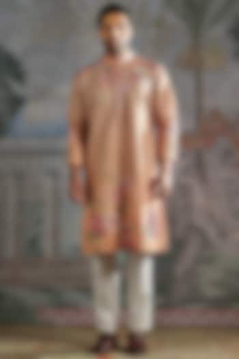 Soft Peach Silk Thread Embroidered Kurta Set by ASUKA at Pernia's Pop Up Shop