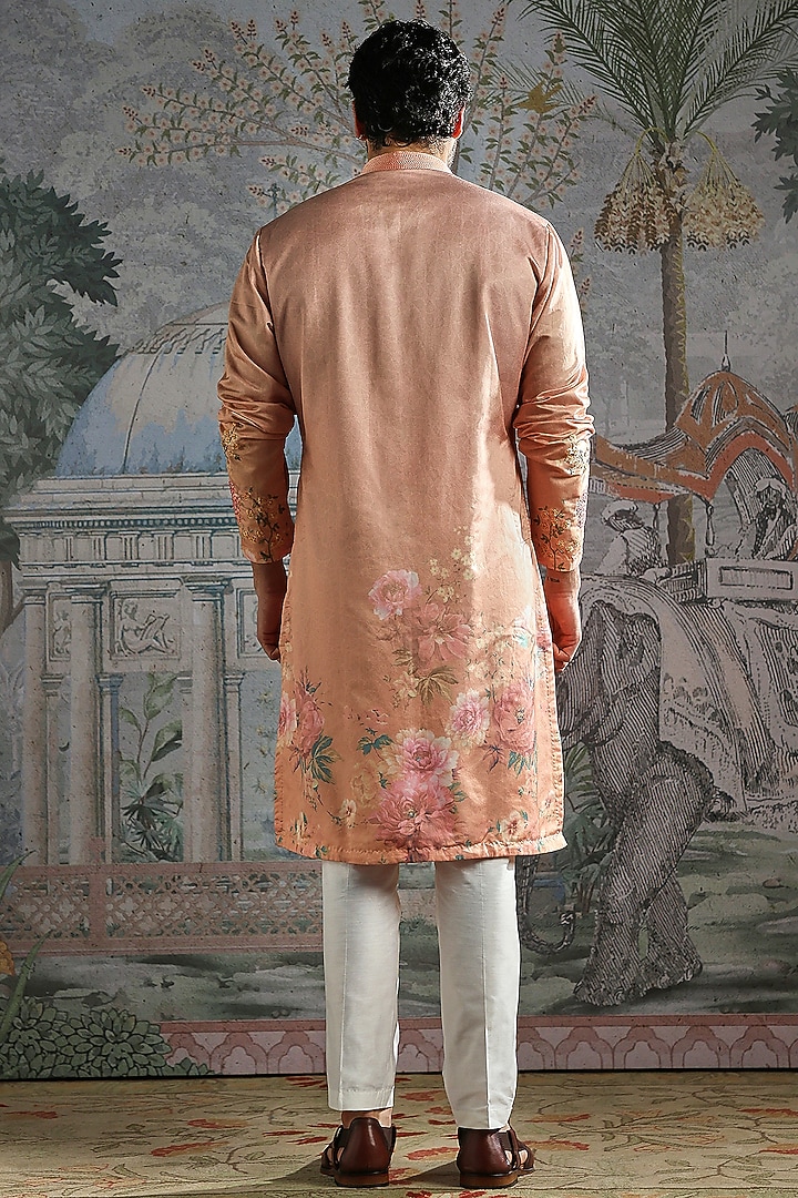 Soft Peach Silk Thread Embroidered Kurta Set by ASUKA at Pernia's Pop Up Shop
