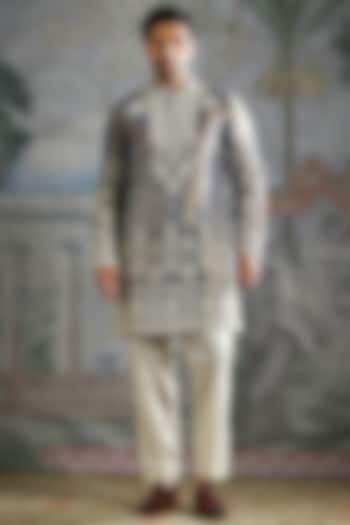 Steel Grey Tissue Thread Embroidered Kurta Set by ASUKA at Pernia's Pop Up Shop