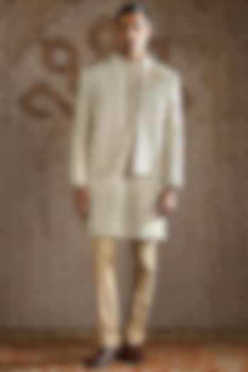 Ivory Silk & Jacquard Embroidered Wedding Bandhgala Set by ASUKA at Pernia's Pop Up Shop