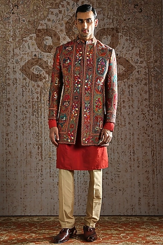 Rust Pashmina Indowestern Set by ASUKA