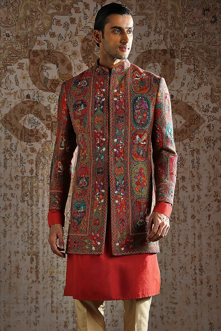 Rust Pashmina Wedding Indowestern Set by ASUKA at Pernia's Pop Up Shop