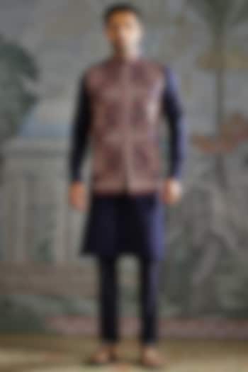 Deep Navy Pashmina Embroidered Bundi Jacket Set by ASUKA at Pernia's Pop Up Shop