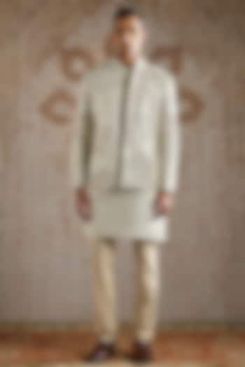 Ivory Raw Silk Embroidered Groom Bandhgala Set by ASUKA at Pernia's Pop Up Shop