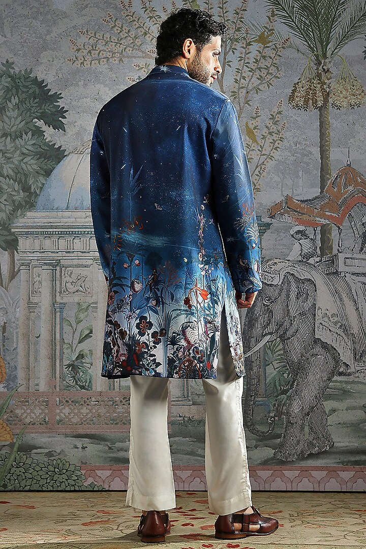 Navy Silk Artwork Kurta Set by ASUKA at Pernia's Pop Up Shop