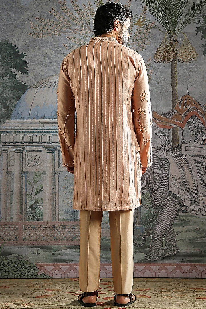 Nude-Beige Chanderi Silk Embroidered Kurta Set by ASUKA at Pernia's Pop Up Shop