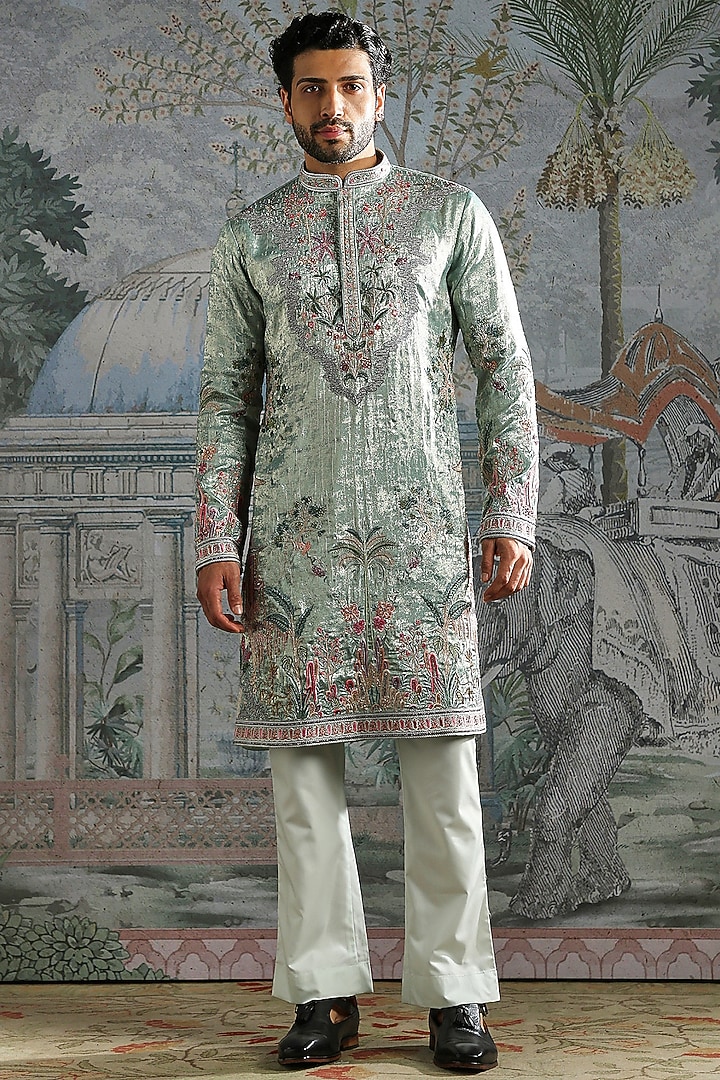 Mint Green Georgette Embroidered Kurta Set by ASUKA at Pernia's Pop Up Shop