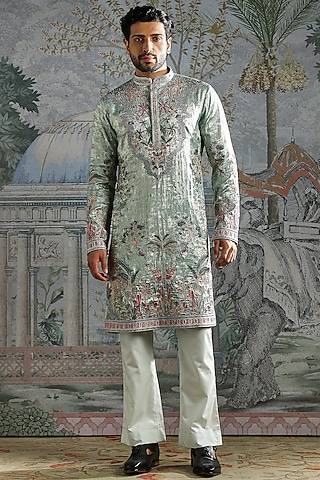 Mint Green Georgette Embroidered Kurta Set by ASUKA