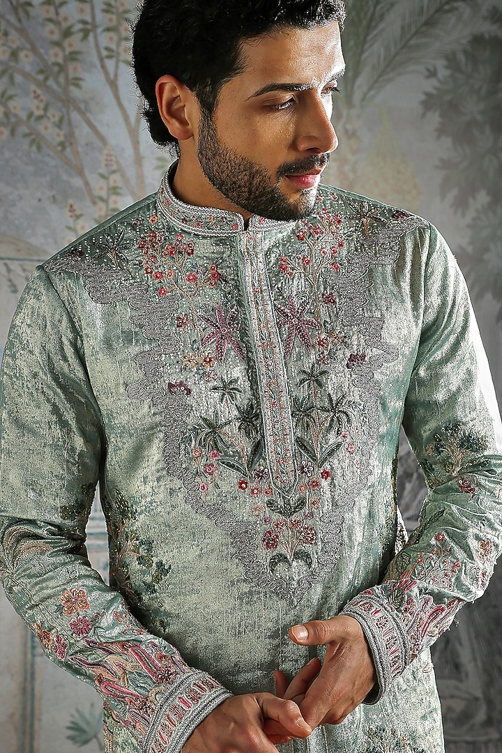 Mint Green Georgette Embroidered Kurta Set by ASUKA at Pernia's Pop Up Shop