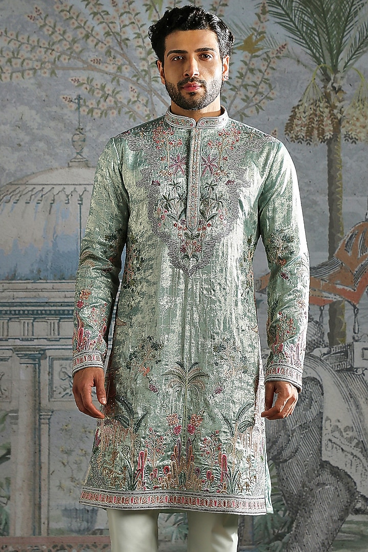 Mint Green Georgette Embroidered Kurta Set by ASUKA at Pernia's Pop Up Shop