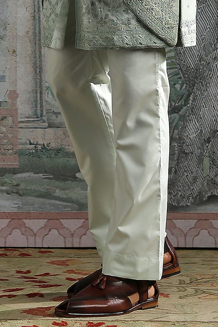 Ice Blue Raw Silk Floral Embroidered Groom Sherwani Set by ASUKA at Pernia's Pop Up Shop