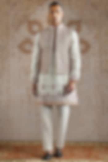 Ivory Silk Embroidered Bundi Jacket Set by ASUKA at Pernia's Pop Up Shop