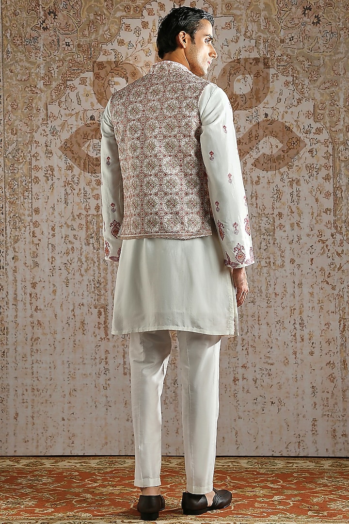 Ivory Silk Embroidered Bundi Jacket Set by ASUKA at Pernia's Pop Up Shop