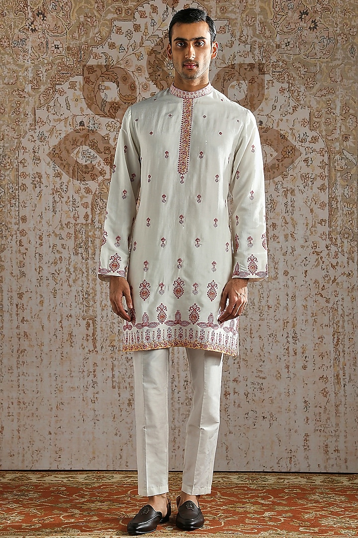 Ivory Silk Embroidered Bundi Jacket Set by ASUKA at Pernia's Pop Up Shop