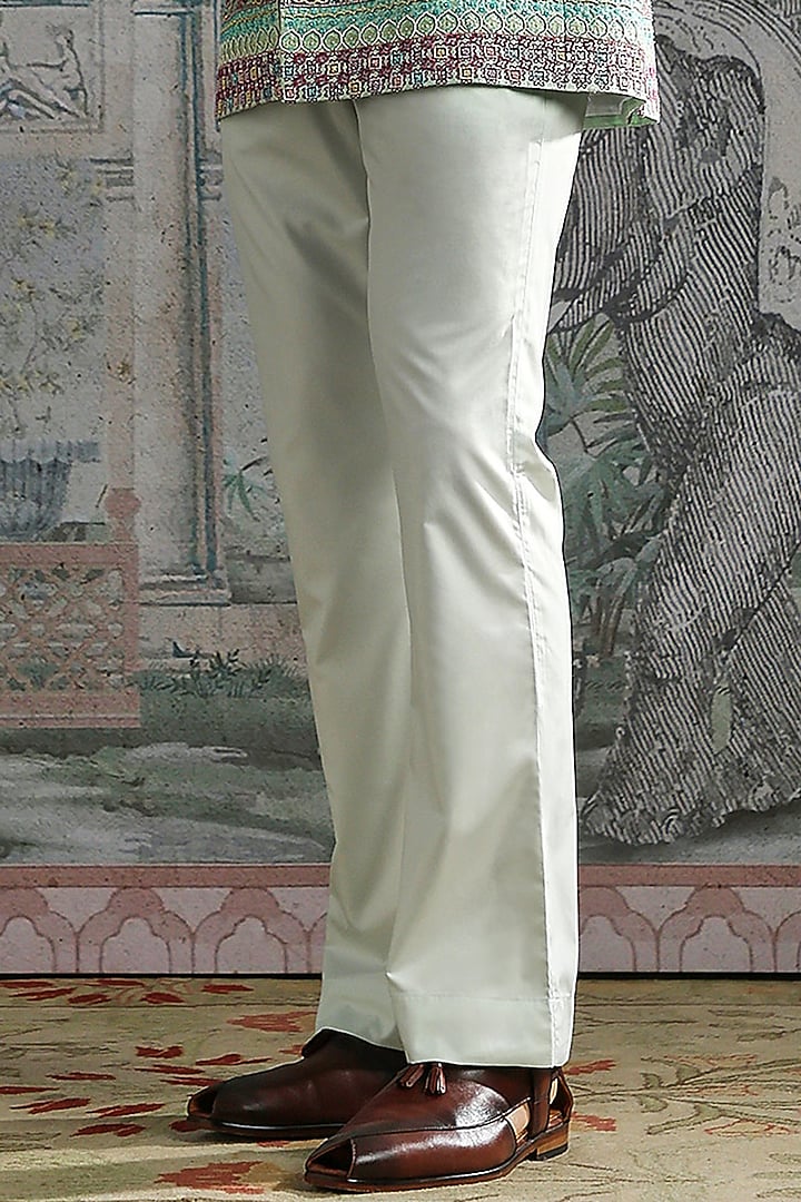 Sage Green Silk Embroidered Groom Bandhgala Set by ASUKA at Pernia's Pop Up Shop