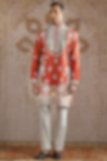 Rust Chanderi Silk Embroidered Kurta Set by ASUKA at Pernia's Pop Up Shop