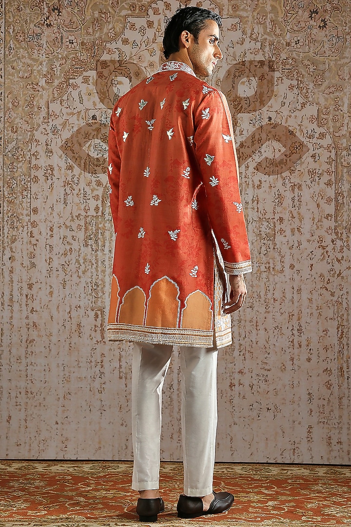 Rust Chanderi Silk Embroidered Kurta Set by ASUKA at Pernia's Pop Up Shop