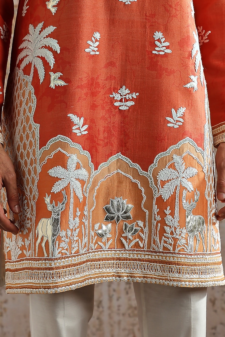 Rust Chanderi Silk Embroidered Kurta Set by ASUKA at Pernia's Pop Up Shop