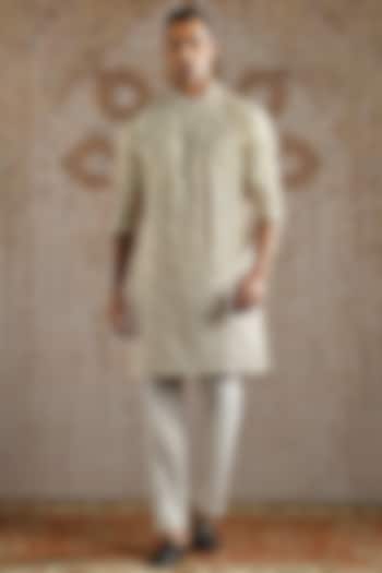 Ivory Chanderi Silk Embroidered Kurta Set by ASUKA at Pernia's Pop Up Shop