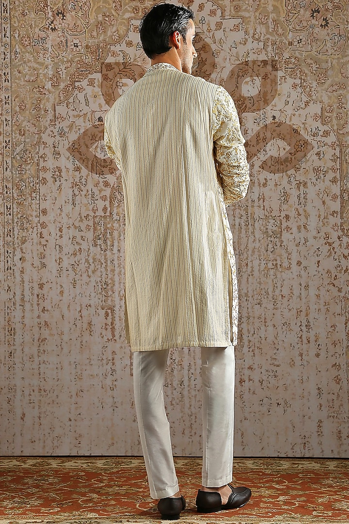 Ivory Chanderi Silk Embroidered Kurta Set by ASUKA at Pernia's Pop Up Shop