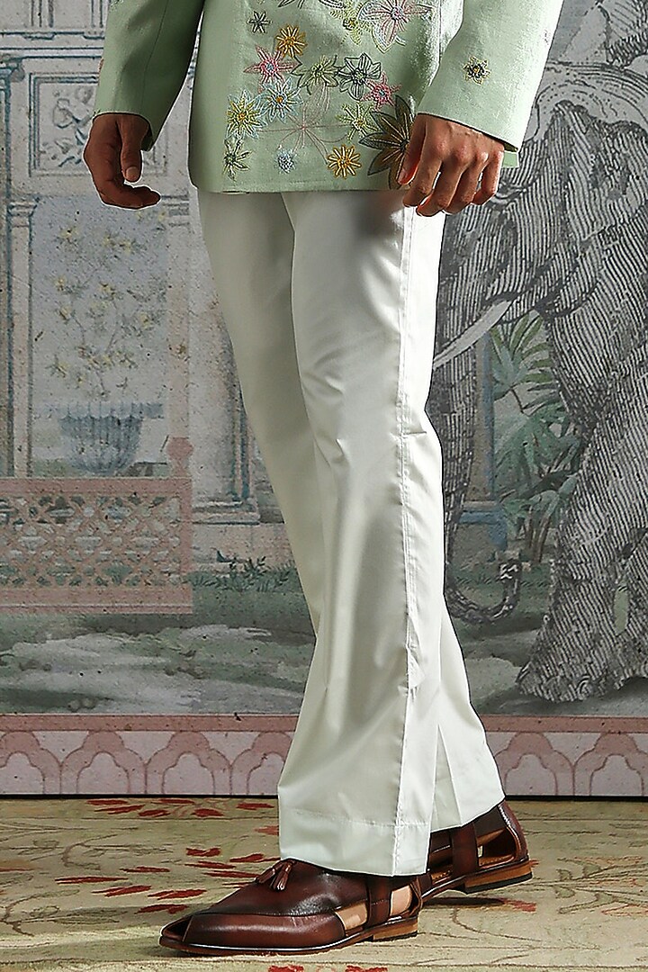 Mint Linen Embroidered Wedding Bandhgala Set by ASUKA at Pernia's Pop Up Shop