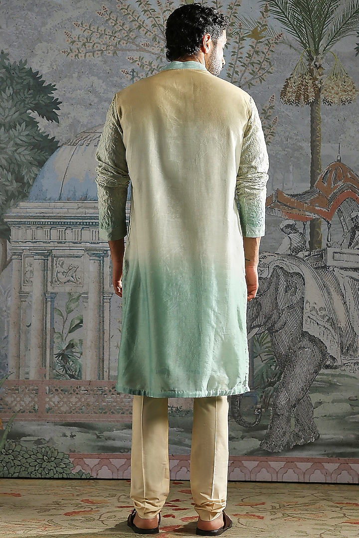 Aqua Pastel Green Chanderi Silk Embroidered Kurta Set by ASUKA at Pernia's Pop Up Shop