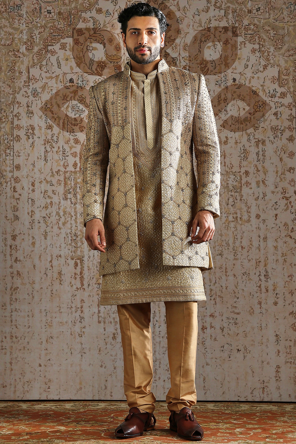 ASUKA Gold Raw Silk Brocade Indowestern Set