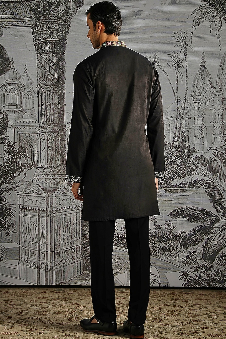 Black Chanderi Silk Kurta Set by ASUKA at Pernia's Pop Up Shop