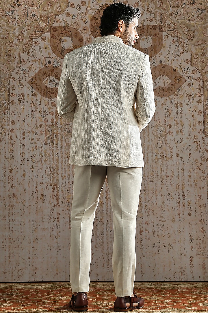 Cream Organza Motif Wedding Bandhgala Set by ASUKA at Pernia's Pop Up Shop