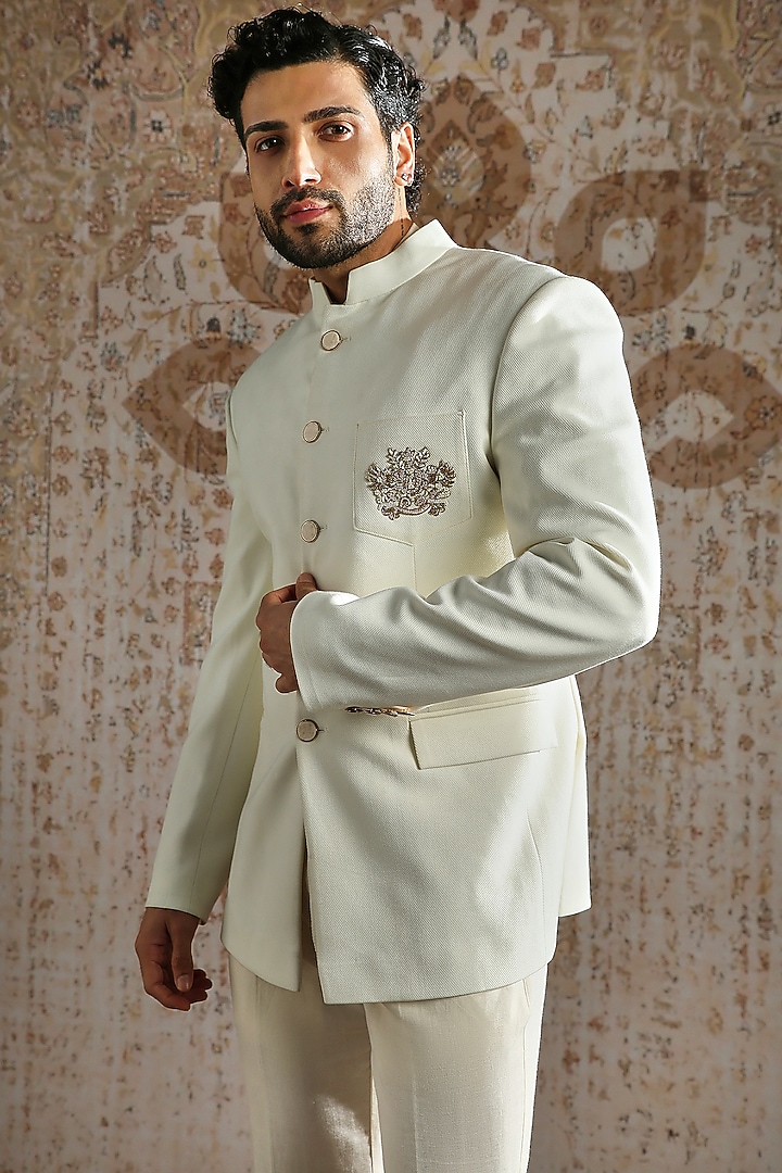 Ivory Suiting Wedding Bandhgala Set by ASUKA at Pernia's Pop Up Shop