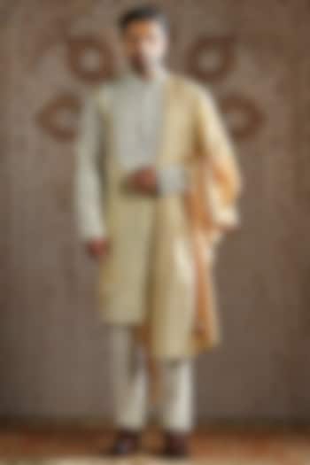 Honey Gold Tissue Embroidered Kurta Set by ASUKA at Pernia's Pop Up Shop