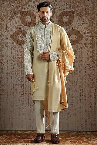Honey Gold Tissue Embroidered Kurta Set by ASUKA
