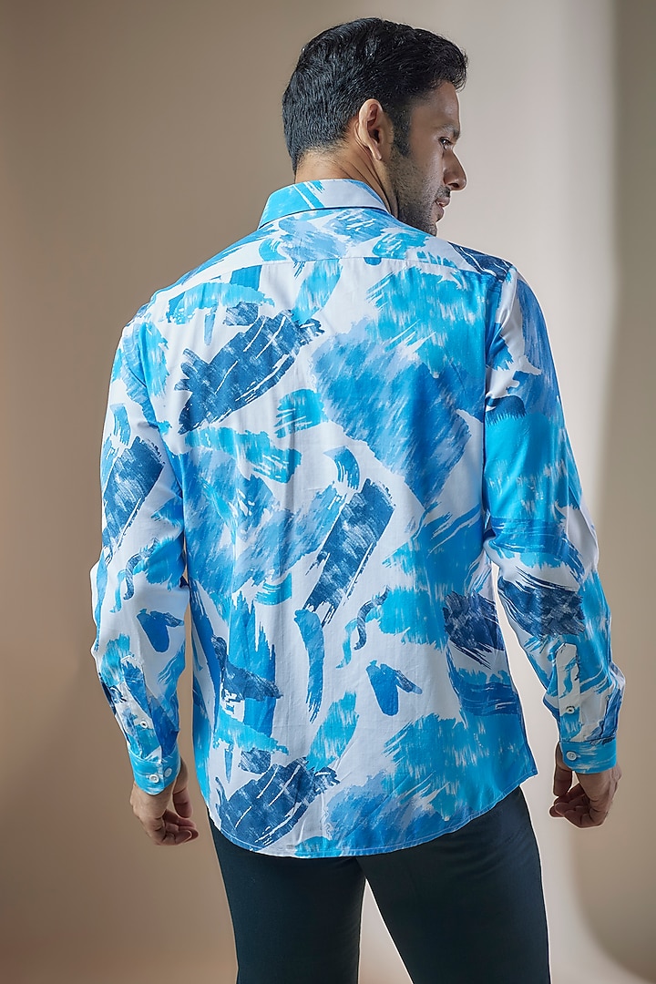 Sky Blue Cotton Printed Party Wear Shirt by ASUKA at Pernia's Pop Up Shop
