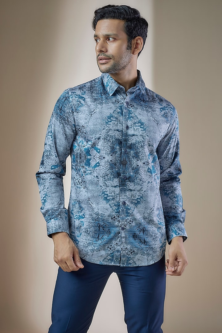 Blue Cotton Printed Party Wear Shirt by ASUKA at Pernia's Pop Up Shop