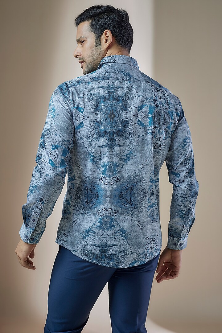 Blue Cotton Printed Party Wear Shirt by ASUKA at Pernia's Pop Up Shop