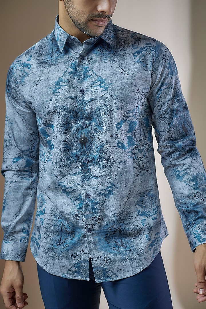 Blue Cotton Printed Party Wear Shirt by ASUKA at Pernia's Pop Up Shop