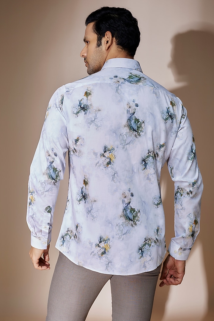 Light Blue Cotton Print Party Wear Shirt by ASUKA at Pernia's Pop Up Shop