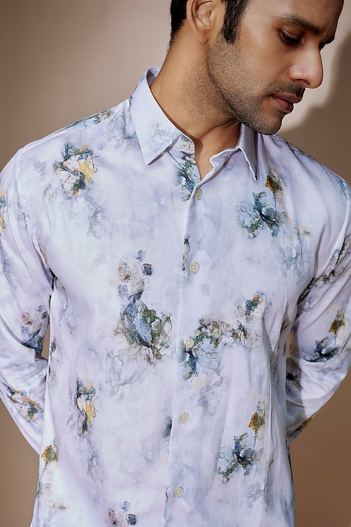 Light Blue Cotton Print Party Wear Shirt by ASUKA at Pernia's Pop Up Shop