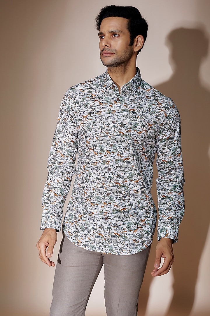 Olive Green Cotton Printed Shirt by ASUKA