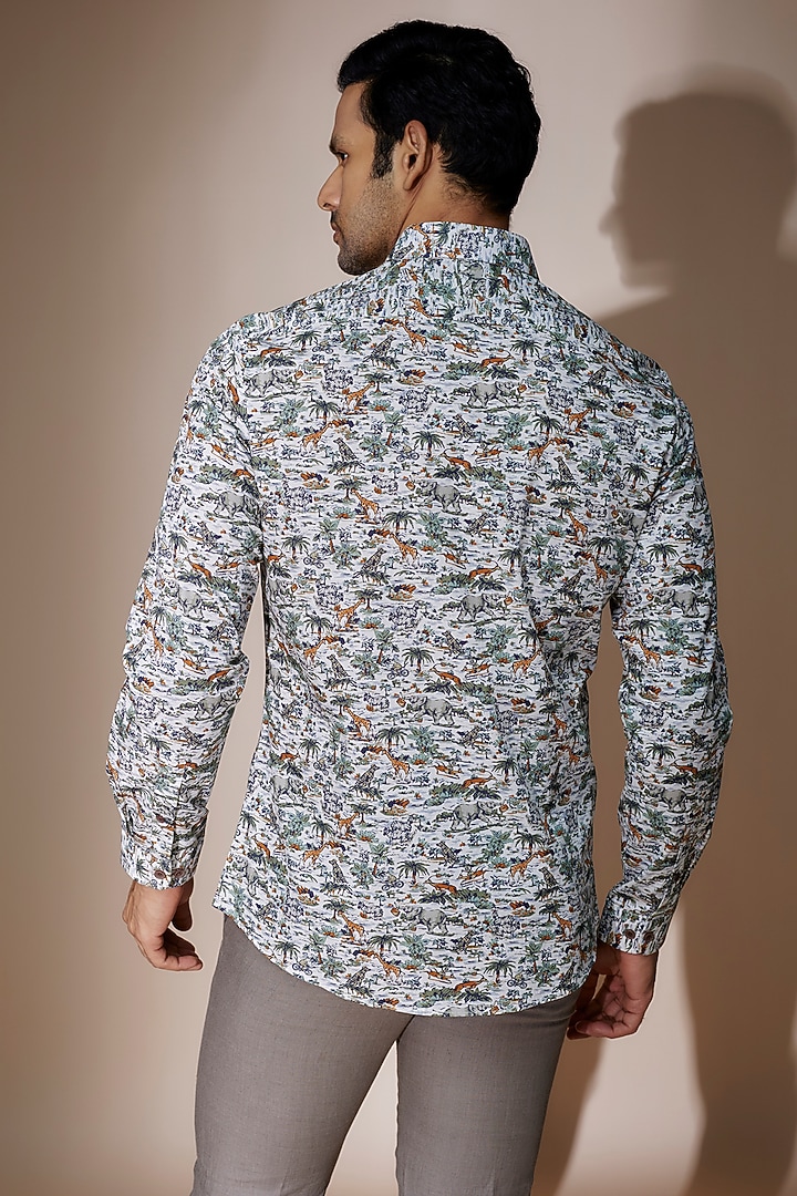 Olive Green Cotton Printed Party Wear Shirt by ASUKA at Pernia's Pop Up Shop