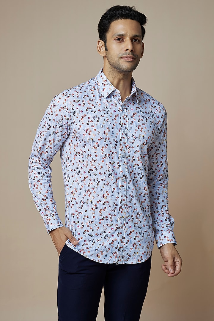 White Knit Printed Summer Shirt by ASUKA at Pernia's Pop Up Shop