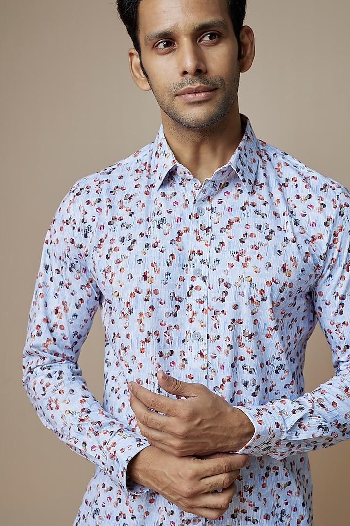 White Knit Printed Summer Shirt by ASUKA at Pernia's Pop Up Shop