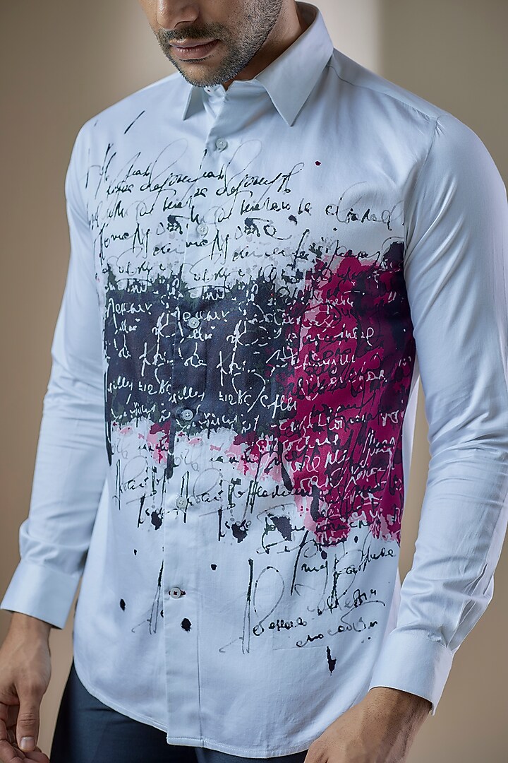 White Cotton Printed Party Wear Shirt by ASUKA at Pernia's Pop Up Shop