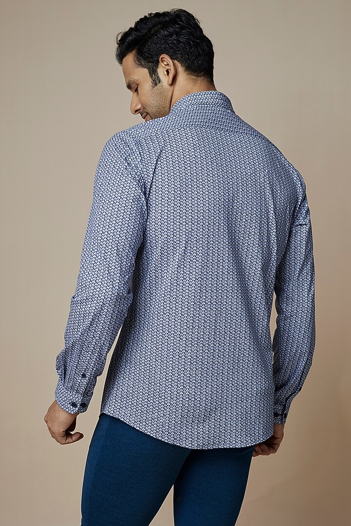 Blue Knit Printed Summer Shirt by ASUKA at Pernia's Pop Up Shop