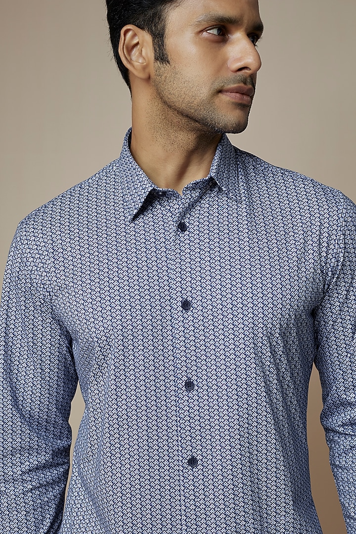 Blue Knit Printed Summer Shirt by ASUKA at Pernia's Pop Up Shop