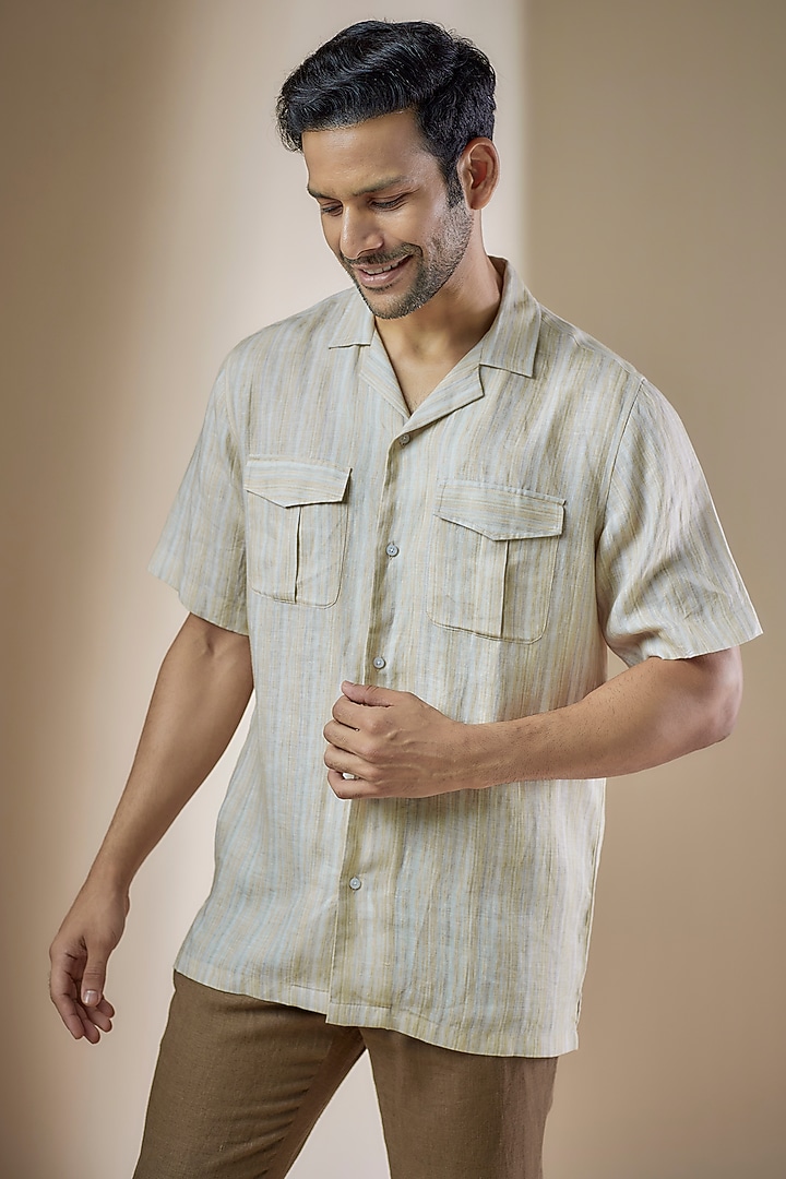 Cream Pure Linen Summer Shirt by ASUKA at Pernia's Pop Up Shop