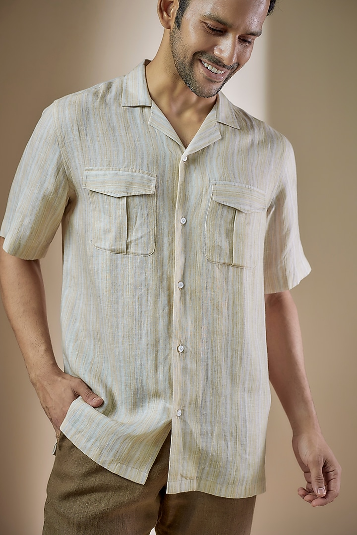 Cream Pure Linen Summer Shirt by ASUKA at Pernia's Pop Up Shop