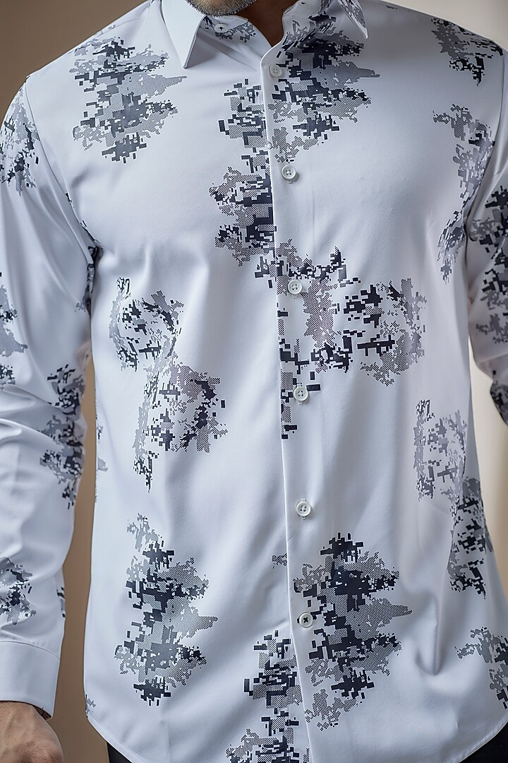 White Cotton Printed Party Wear Shirt by ASUKA at Pernia's Pop Up Shop